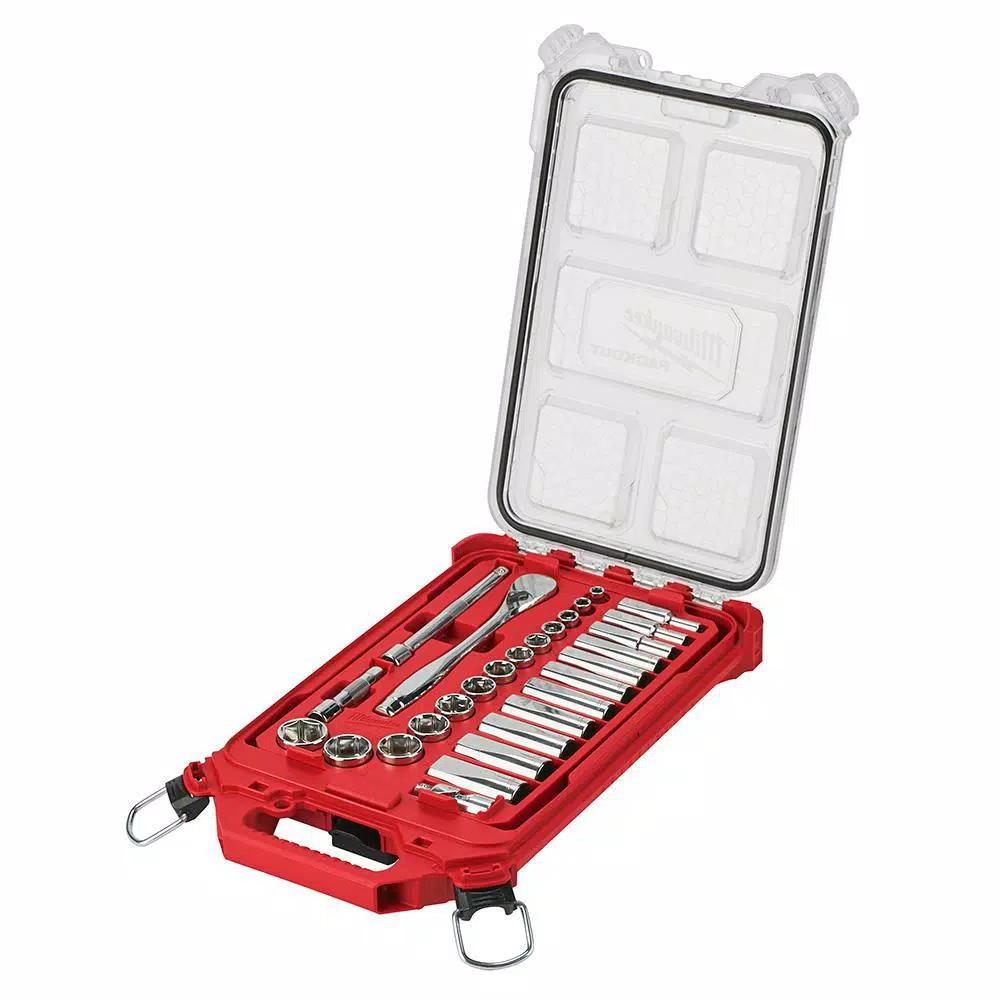 Milwaukee 60-Piece 3/8 in. Drive SAE & Metric Ratchet and Socket Set with PACKOUT Organizers