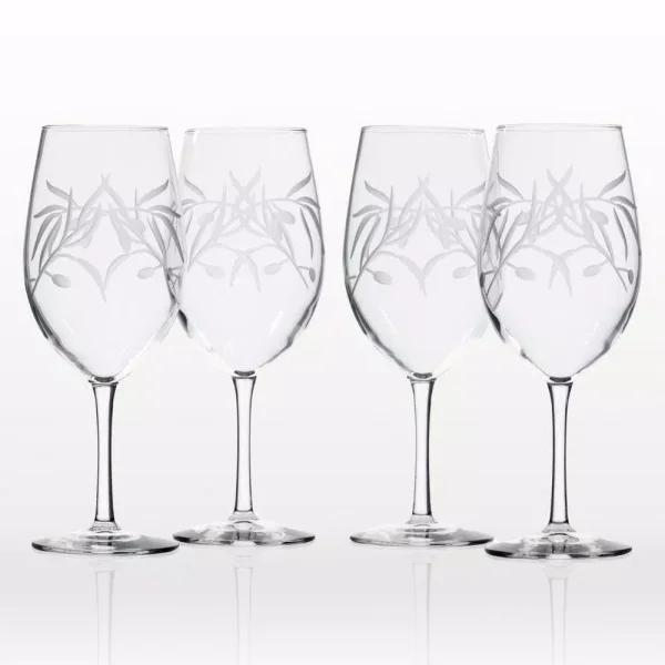 Rolf Glass Olive Branch 18 oz. All Purpose Wine Glass Set of 4 - Diamond-Wheel Engraved