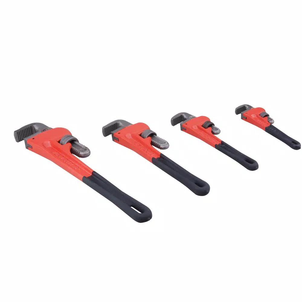 Steel Core Heavy-Duty Adjustable Pipe Wrench Set, 4-Piece