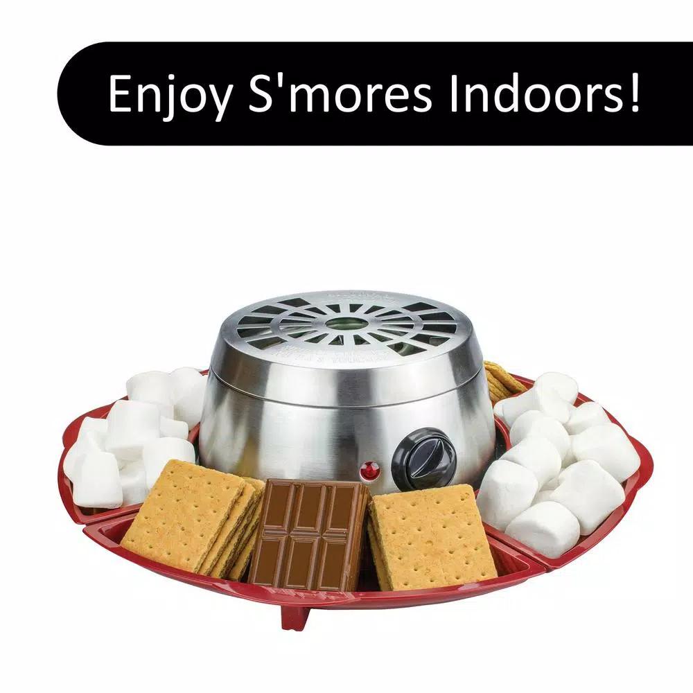 Brentwood Appliances Indoor Electric S'mores Maker with 4 Trays and 4 Roasting Forks, Silver/Red