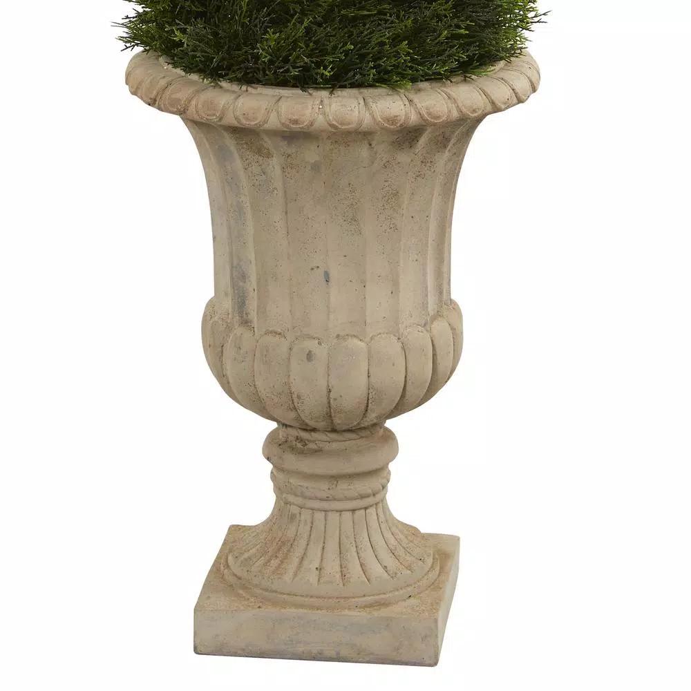 Nearly Natural 5 Ft. Double Pond Cypress Artificial Spiral Topiary Tree in Sand-Colored Urn, UV Resistant