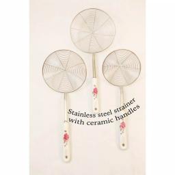 ExcelSteel 6.25 in. Stainless Steel Wire Strainer with Ceramic Rose Handle and Hanging Hook thumbnail 2