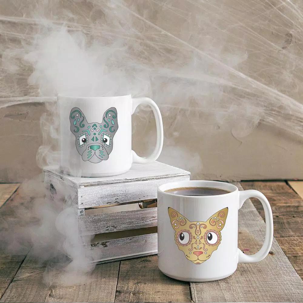 Cathy's Concepts Sugar Skull Pet Halloween Ceramic Coffee Mugs, Set of 2, 20 oz.