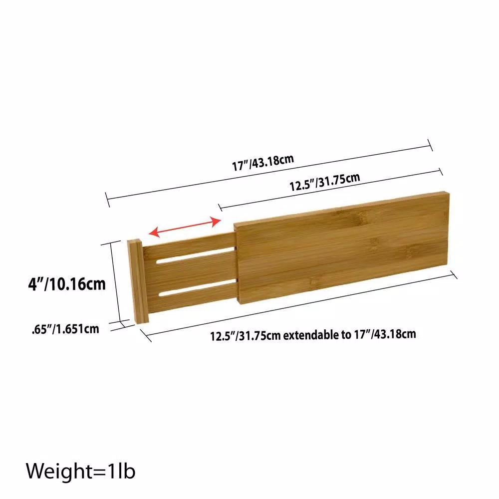 Unbranded Natural Bamboo Drawer Organizer Divider - 12.5 in. x 4 in. Tension Spring Partition