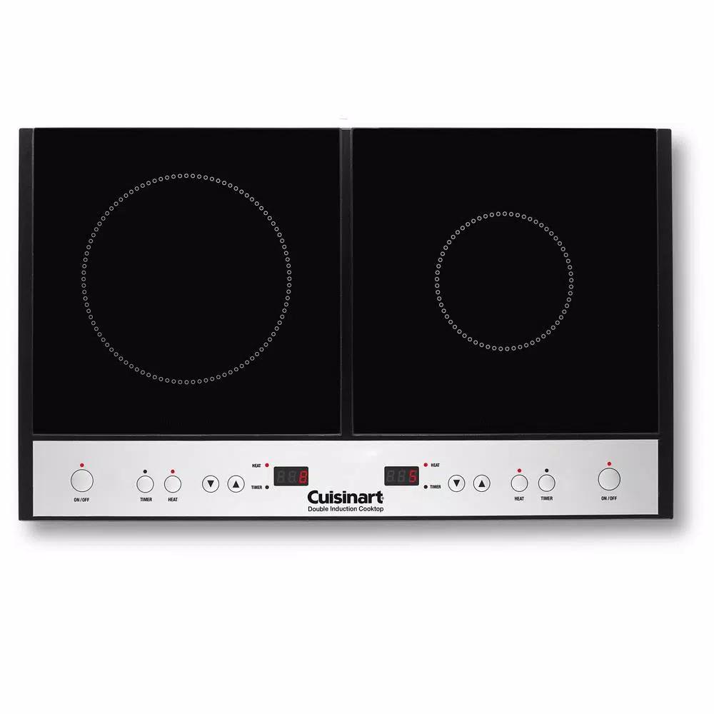 Cuisinart 2-Burner 12 in. Black Induction Cooktop Hot Plate, 1800W Portable Dual Induction Burner