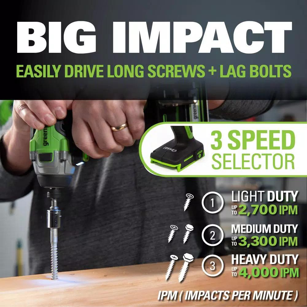 Greenworks 24V Cordless Brushless Impact Driver, 1/4 in. Hex, Tool Only