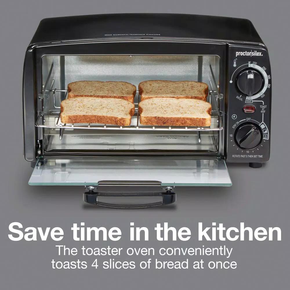 Proctor Silex 31118 4-Slice Toaster Oven Broiler, 1000W, Black
