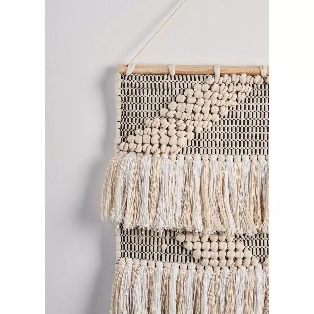 LR Home Fringed Diamond Ivory and Natural Tufted Cotton Wall Tapestry