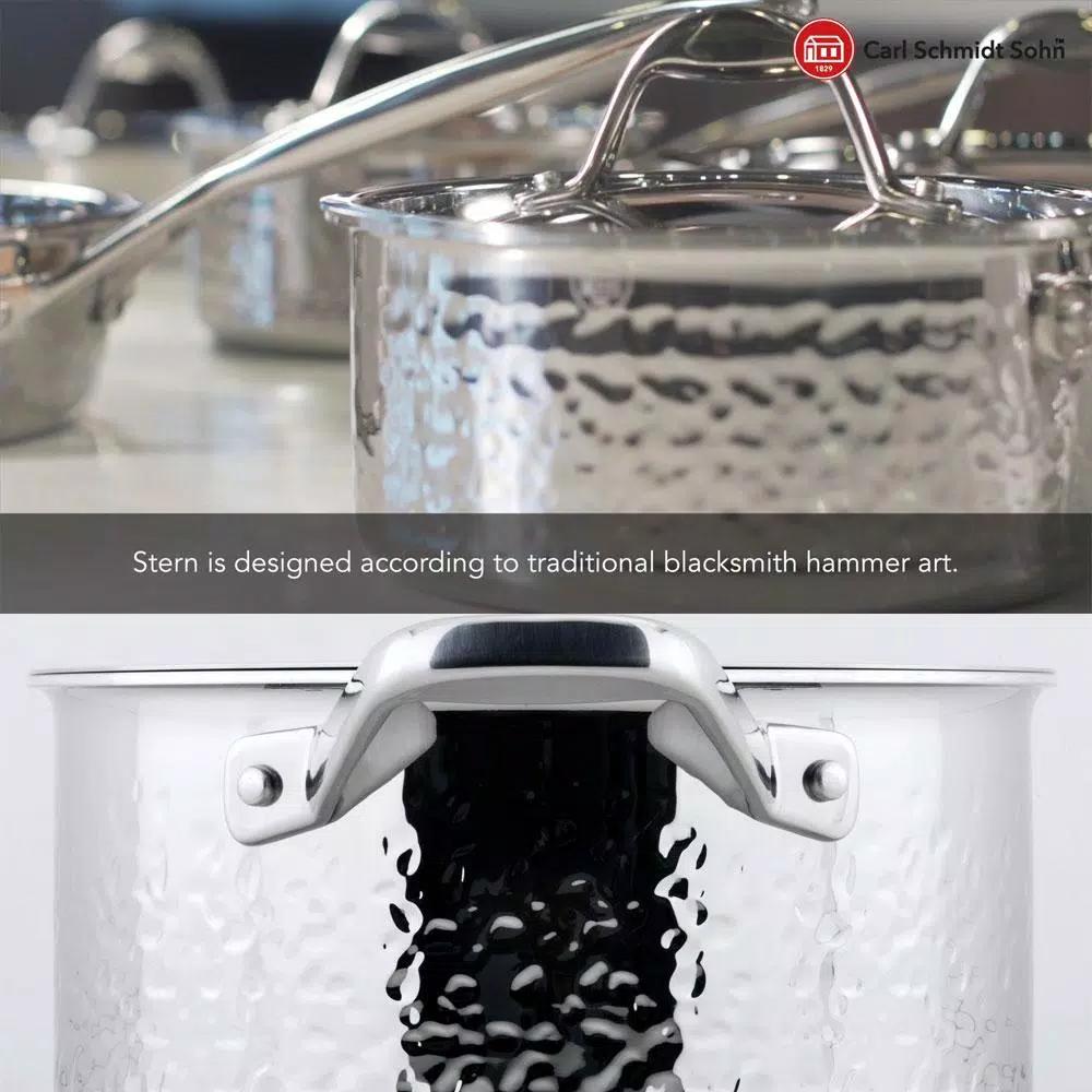 1829 Carl Schmidt Sohn STERN 2.6 qt. Hammered Stainless Steel Stock Pot with Lid