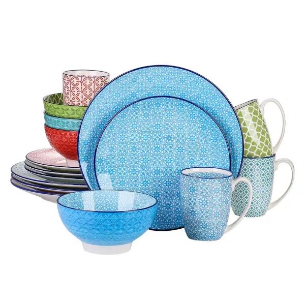 vancasso 16-Piece Modern Colored Pattern Porcelain Dinnerware Set, Service for 4