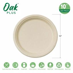 Unbranded 10 in. Natural Sugarcane Plates, Eco-Friendly & Compostable (300 Pack) thumbnail 3