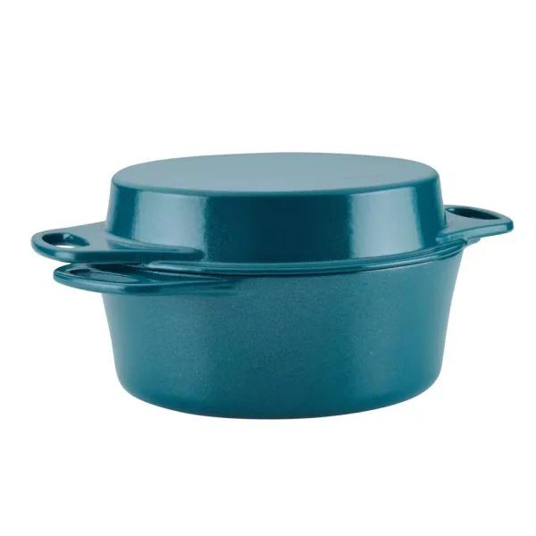 Rachael Ray 4 qt. Cast Iron Casserole Dish with 10 in. Griddle Lid, Teal Shimmer