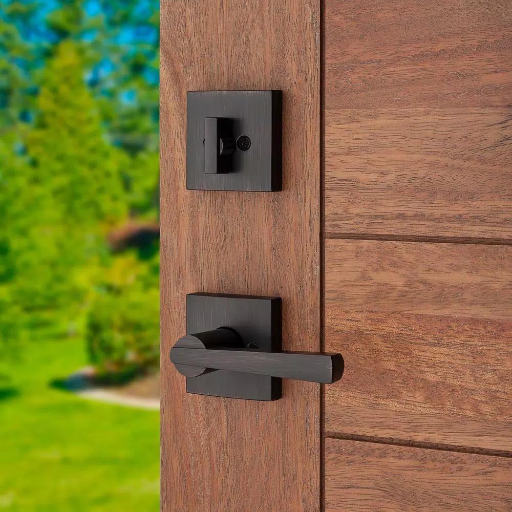 Baldwin Prestige Spyglass Single Cylinder Venetian Bronze Door Handleset with Square Lever