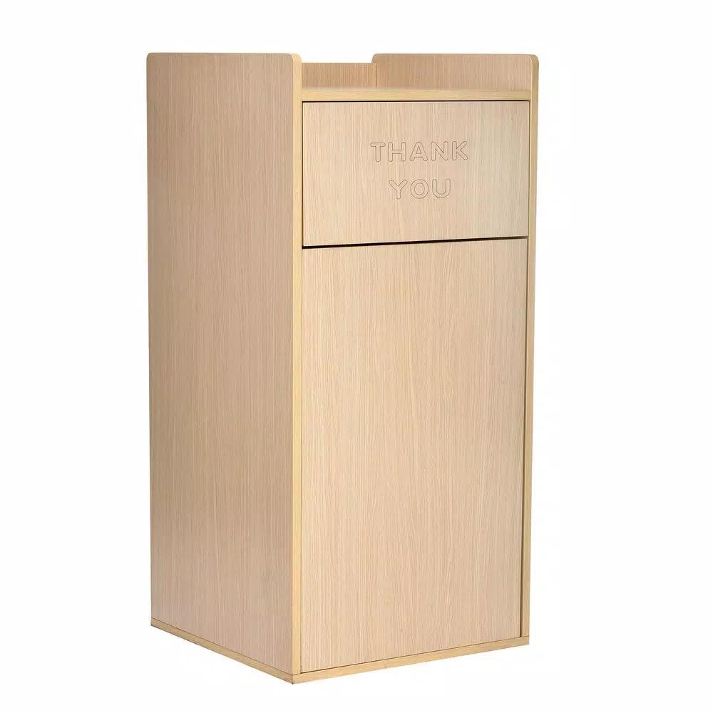 Alpine Industries 40 Gal. Oak Wood Commercial Tray Top Waste Enclosure Trash Can