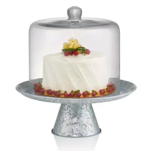 Artland Masonware 10 in. Galvanized Steel Cake Stand with 8 in. Glass Dome