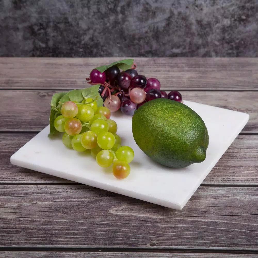 Creative Home 8 in. Natural White Marble Square Serving Board and Trivet