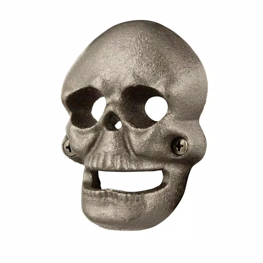 Everbilt Cast Iron Skull Bottle Opener - Black Wall Mounted Beverage Opener