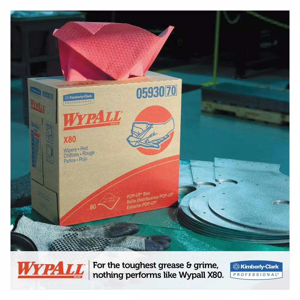 Kimberly-Clark PROFESSIONAL WypAll X80 Industrial Wipers, 9.1 x 16.8 in., 80 Count Red Pop-Up Box (5-Pack)