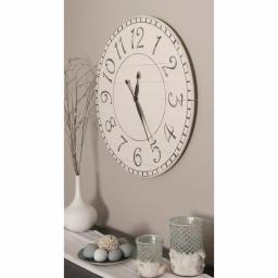 BrandtWorks 36 in. Oversized Antique White Farmhouse Wall Clock with Wood Slat Construction thumbnail 2