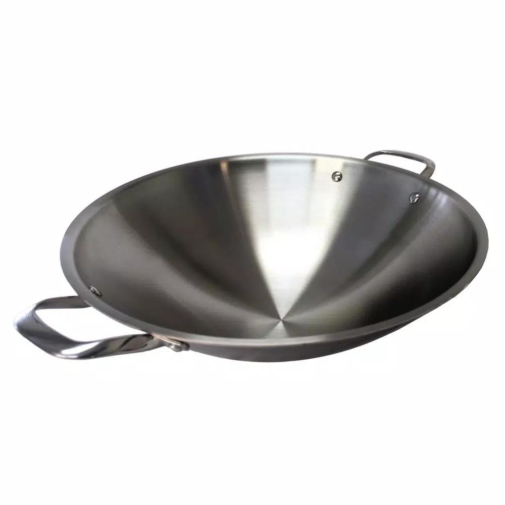 SPT 16.5 in. Stainless Steel Tri-Ply Wok with Lid, Induction Ready