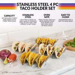 TACO TUESDAY Stainless Steel Rectangular Taco Holder Trays, 8.25 in. (Set of 4) thumbnail 2