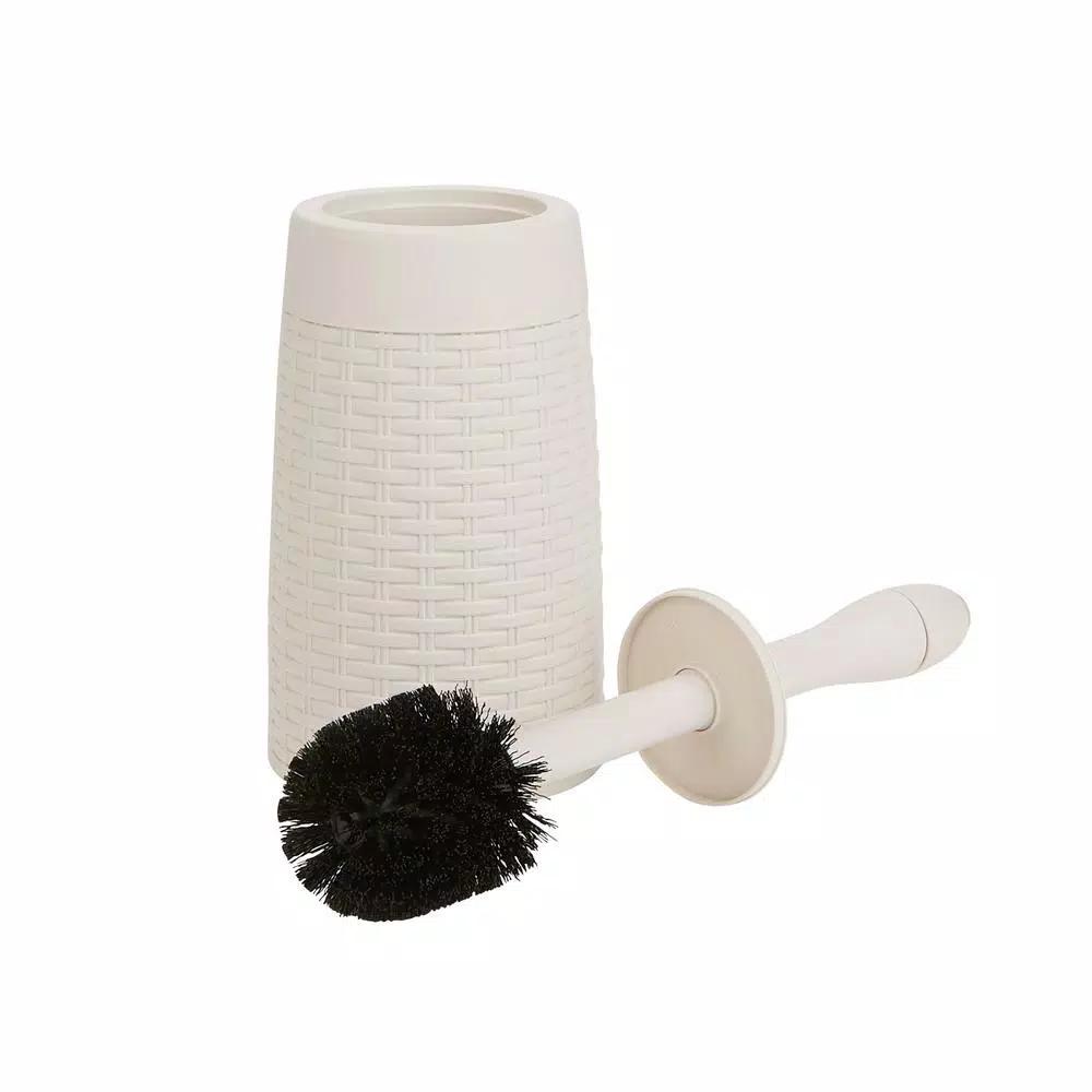 Mind Reader 12 in. Plastic Magic Toilet Brush and Holder Set in Ivory