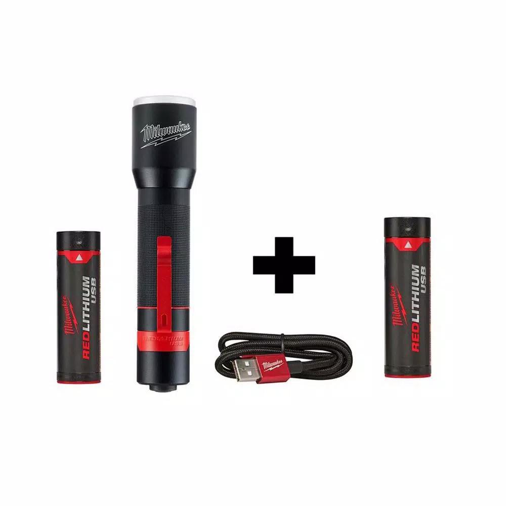 Milwaukee 700 Lumen LED Rechargeable Aluminum Flashlight with 2 REDLITHIUM USB Batteries