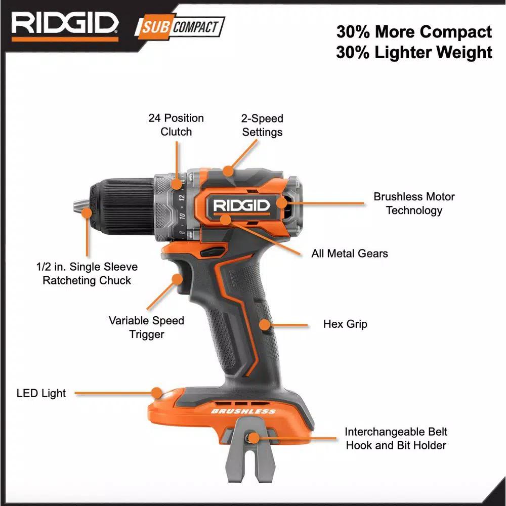 RIDGID 18V Brushless SubCompact 1/2 in. Drill/Driver & Drywall Cut-Out Tool Combo Kit