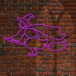 National Tree Company 36 in. Purple LED Witch Flying on Broom Halloween Light Strip Decoration thumbnail 2
