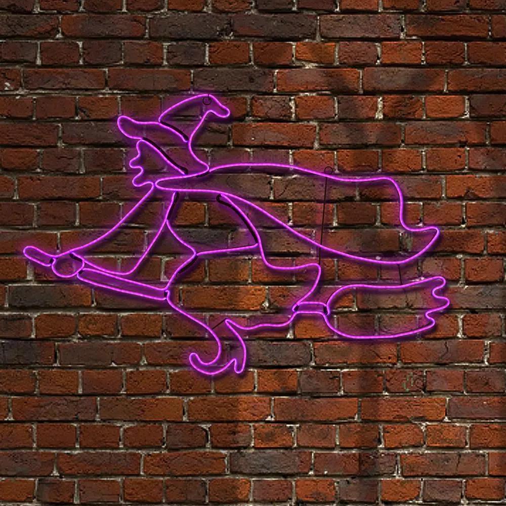 National Tree Company 36 in. Purple LED Witch Flying on Broom Halloween Light Strip Decoration