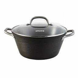 IMUSA 6 qt. Round Lightweight Cast Iron Dutch Oven with Tempered Glass Lid, Black thumbnail 1