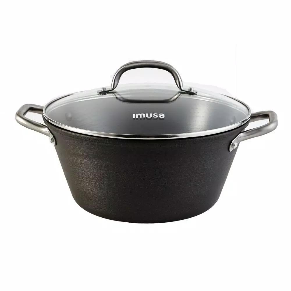 IMUSA 6 qt. Round Lightweight Cast Iron Dutch Oven with Tempered Glass Lid, Black