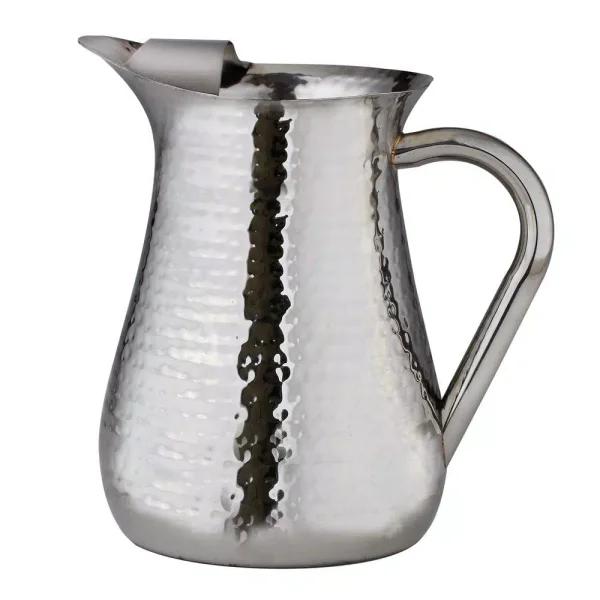 Elegance 72 oz. Hammered Stainless Steel Water Pitcher with Built-in Ice Guard