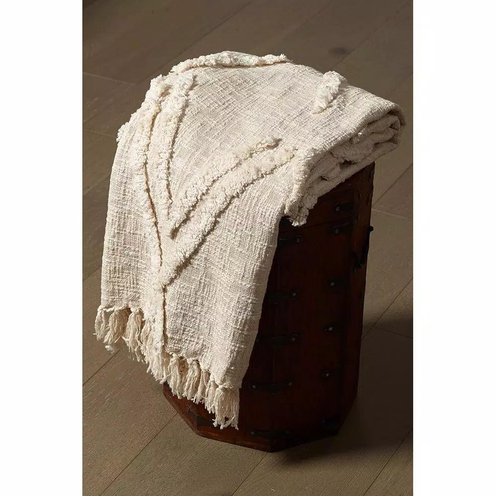 LR Resources LR Home Handmade Boho Tufted Cotton Throw Blanket with Fringe, Beige, 50 x 60 in