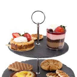 Creative Home 2-Tier Natural Black Slate Cake Stand with Zinc Alloy Handles - 12 inch Round Dessert Serving Tray thumbnail 6