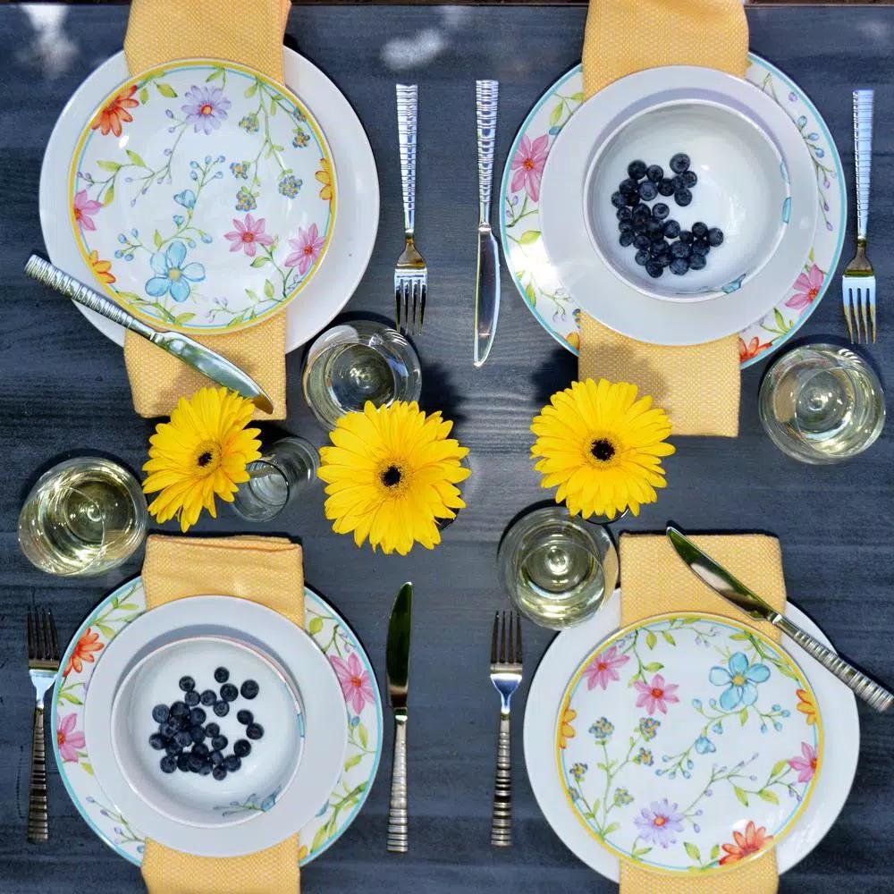 Euro Ceramica Charlotte 16-Piece Floral Multicolor Stoneware Dinnerware Set, Service for 4