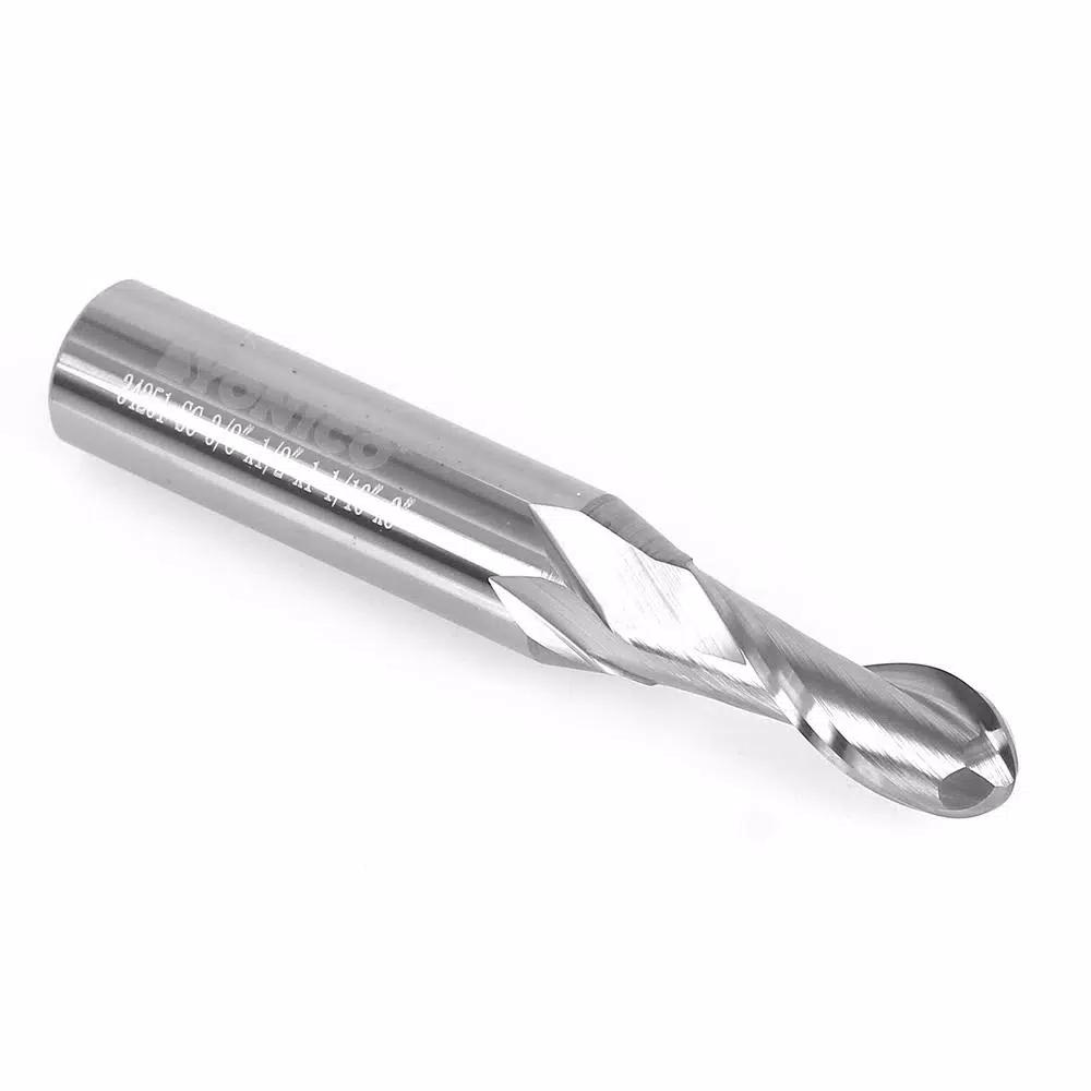 Yonico 3/8 in. Ball Nose Spiral End Mill, 1/2 in. Shank Solid Carbide 2-Flute CNC Router Bit