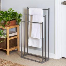 Honey-Can-Do Silver 3-Tier Freestanding Bathroom Towel Rack, Modern Angular Steel Design thumbnail 4