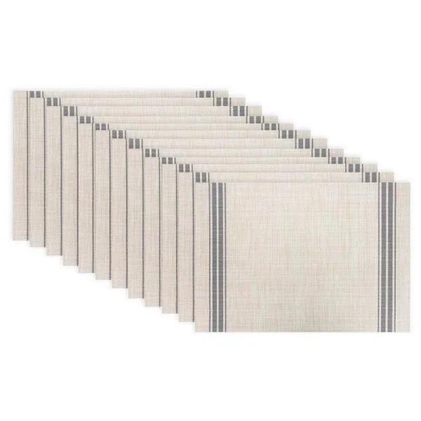 RITZ 12-Piece Grey Stripe Chambray Reversible Woven Indoor Outdoor Placemats