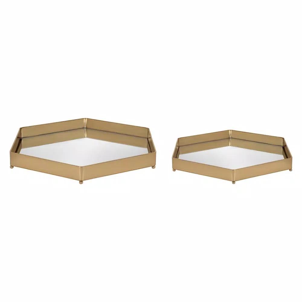Kate and Laurel Joelyn Gold Metal Decorative Trays, Mid-Century Modern Glam Nesting Set