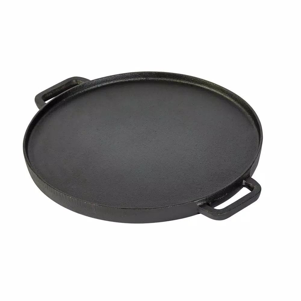 Basic Essentials 12 in. Pre-Seasoned Cast Iron Reversible Grill and Griddle Pan with Dual Handles