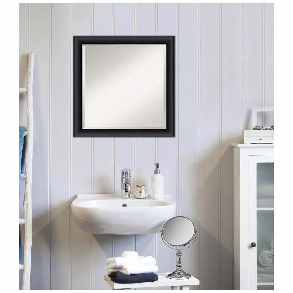 Amanti Art Nero 23 in. Square Beveled Edge Bathroom Vanity Mirror, Black Satin Wood Frame