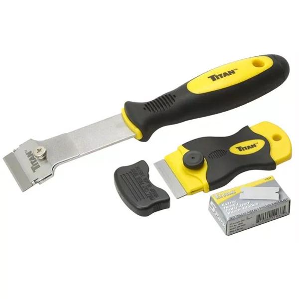 TITAN 2-Piece Multi-Purpose Razor Scraper Set with 15 Extra-Heavy Duty Replacement Blades