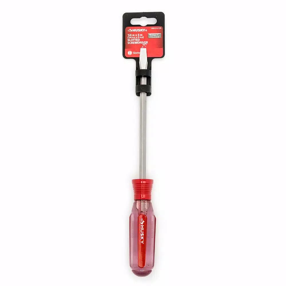 Husky 1/4 in. x 6 in. Slotted Screwdriver with Square Shaft and Acetate Handle