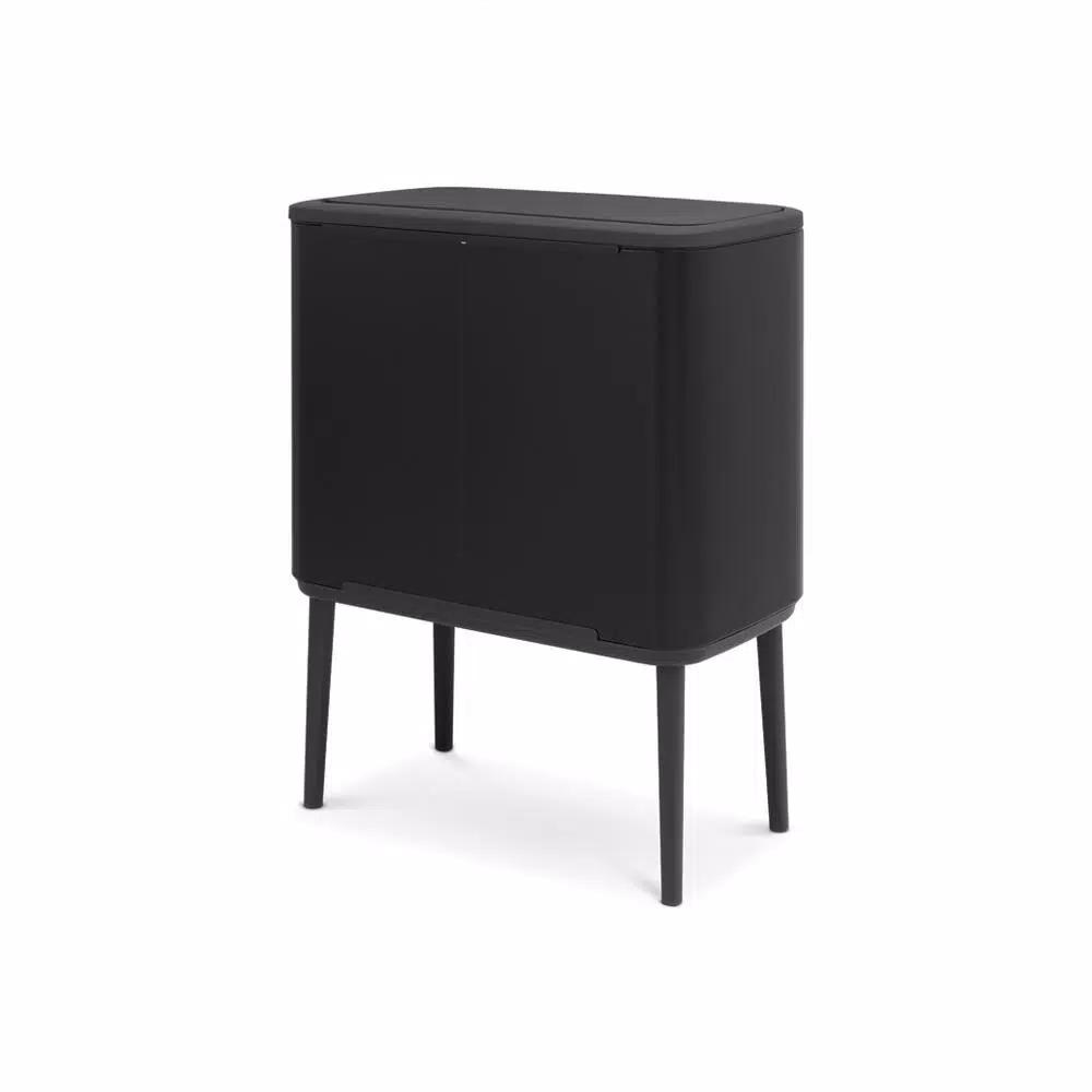 Brabantia Bo Touch 9.5 Gallon Dual Compartment Matte Black Steel Rectangular Touch Top Trash Can