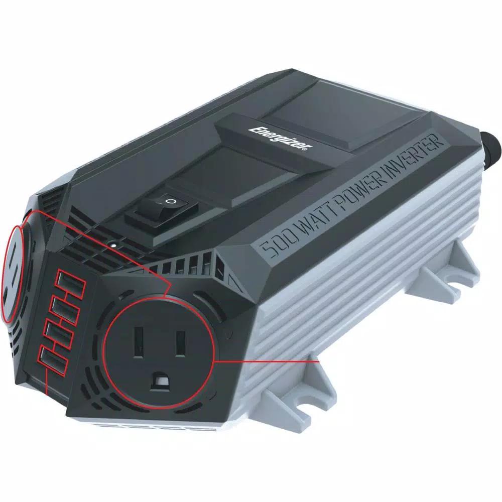 Energizer EN548 500W Power Inverter 12V DC to 120V AC with 4 USB Ports