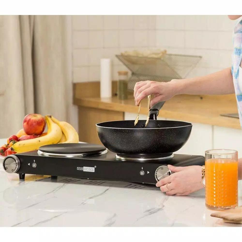 VIVOHOME 1800W 2-Burner Electric Hot Plate, Dual Cast Iron Countertop Cooktop with Stainless Steel Housing