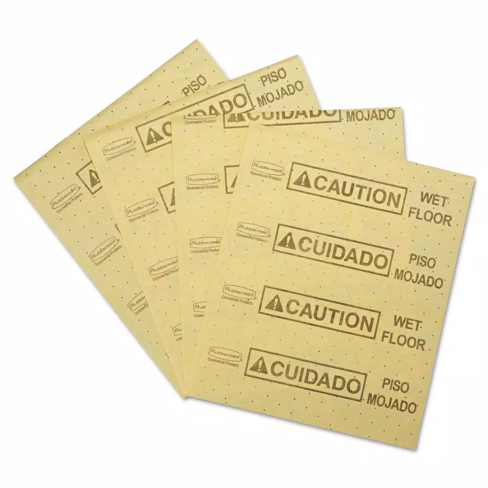 Rubbermaid Commercial Over-the-Spill Caution Wet Floor Pads, Yellow, 16.5 x 20 in. (22 Sheets)
