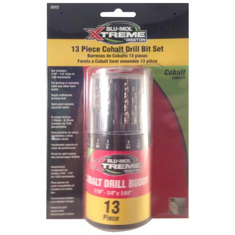 BLU-MOL Xtreme Cobalt M35 Drill Bit Set, 13-Piece Twist Bit Set for Stainless Steel and Hard Metal