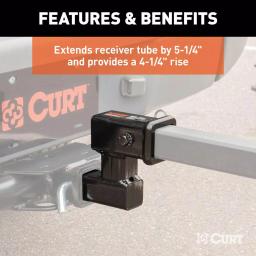 CURT 2" Receiver Raised Hitch Extension Adapter, 4-1/4" Rise, 5-1/4" Extension, 350 lbs Tongue Weight thumbnail 5